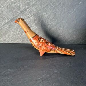 Vintage Tonala Bird Art Pottery Ceramic Mexico Floral Tan Orange Black Dove 10"